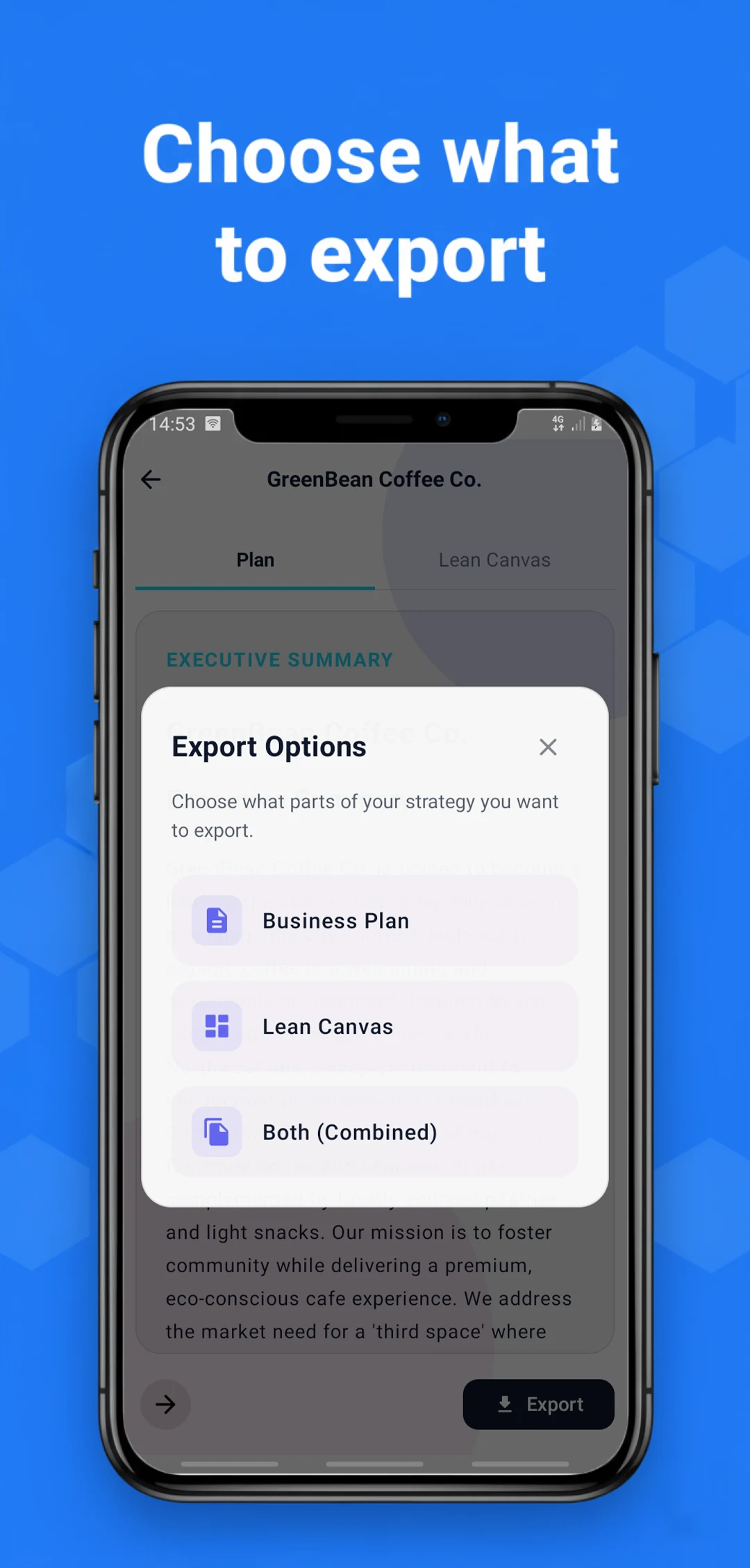 AI Business Plan & Lean Canvas screenshot
